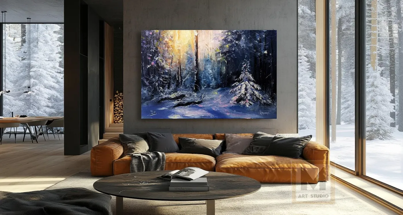 Winter forest — original impressionist oil painting by Volodymyr Myriyevskyy, 24" х 16" ( 60 cm x 40 cm ) — photo 4