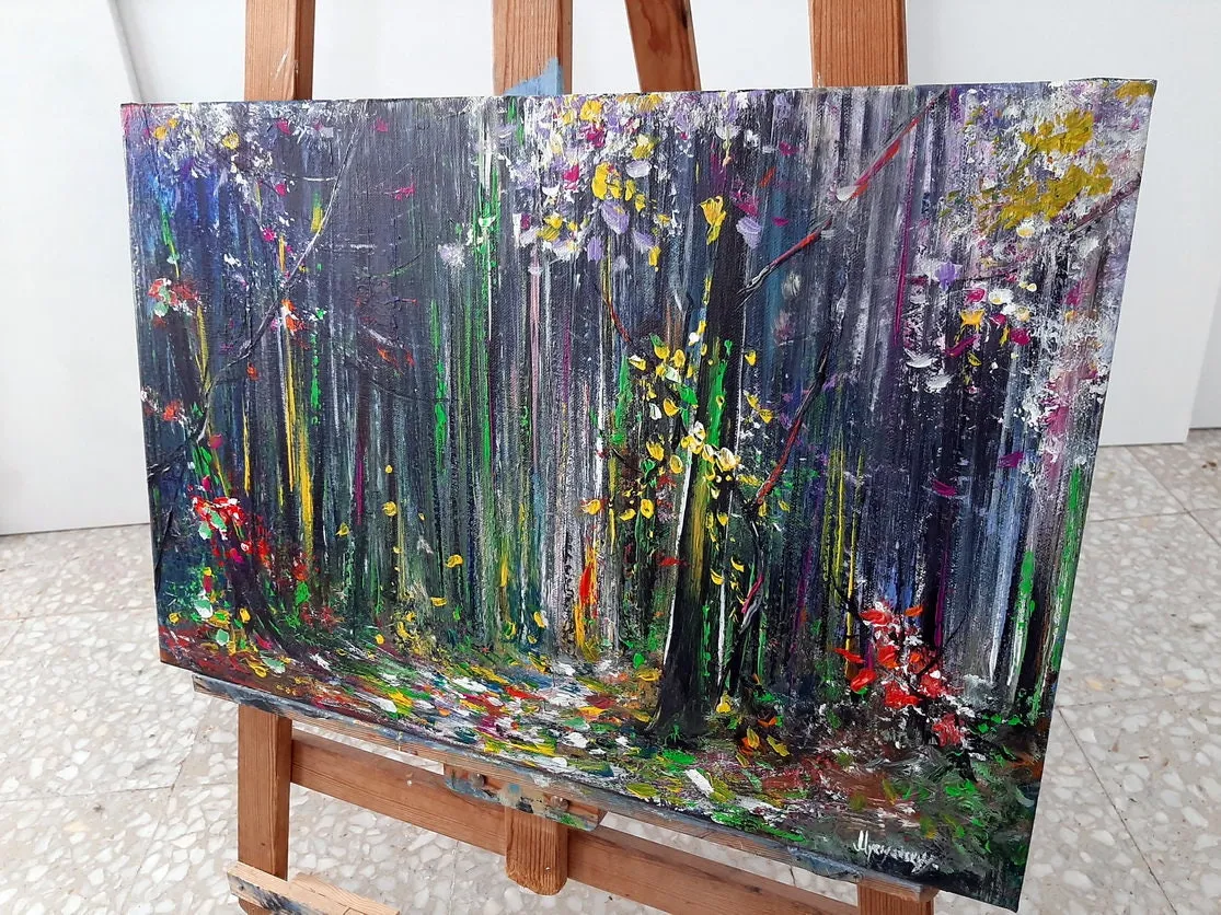 Mystical forest — original impressionist oil painting by Volodymyr Myriyevskyy, 16'' x 24'' (40 x 60 cm)