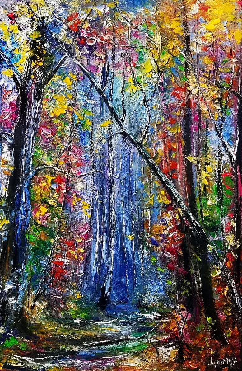 Enchanted Forest — original impressionist oil painting by Volodymyr Myriyevskyy, 16''x 24'' (40 x 60 cm)