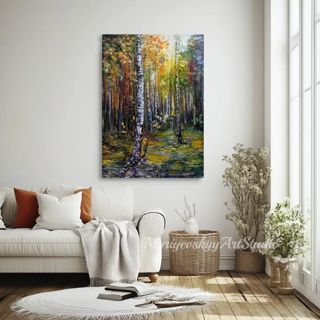 Birch Forest — original impressionist oil painting by Volodymyr Myriyevskyy, 20''x 28'' (50x70cm) — photo 2