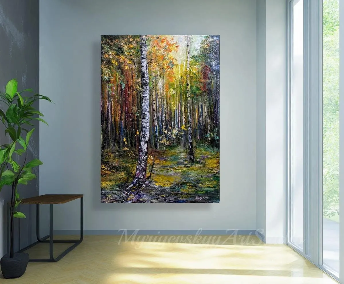 Birch Forest — original impressionist oil painting by Volodymyr Myriyevskyy, 20''x 28'' (50x70cm) — photo 3