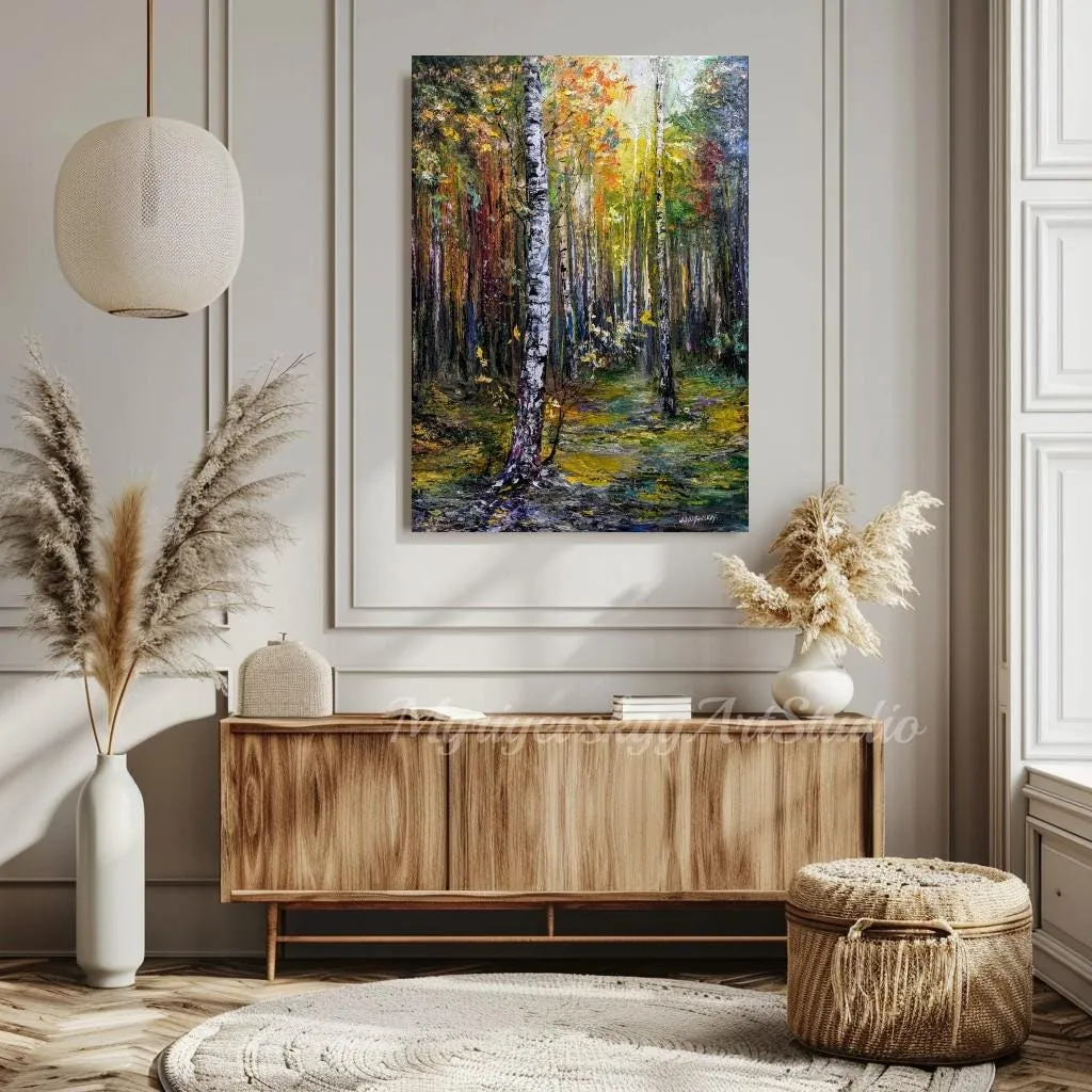 Birch Forest — original impressionist oil painting by Volodymyr Myriyevskyy, 20''x 28'' (50x70cm) — photo 4