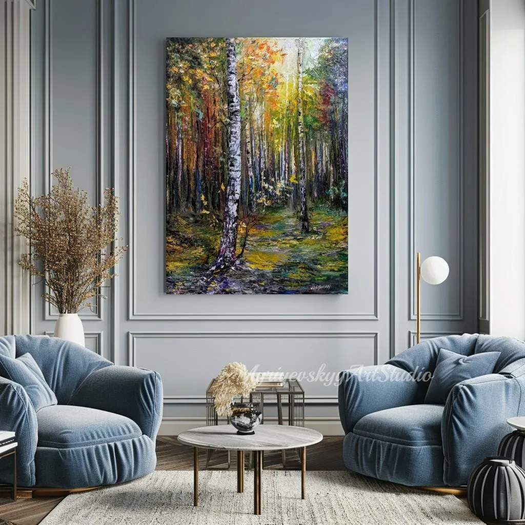 Birch Forest — original impressionist oil painting by Volodymyr Myriyevskyy, 20''x 28'' (50x70cm) — photo 5