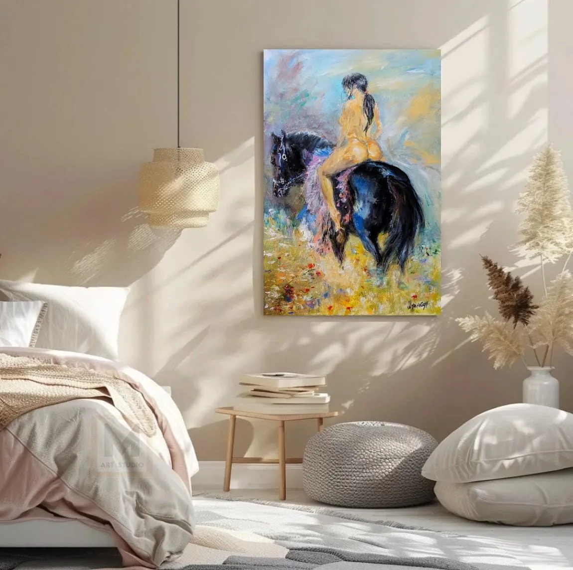 Nude Woman on Horseback — original impressionist oil painting by Volodymyr Myriyevskyy, 16'' x 24'' (40 x 60 cm), vertical orientation — photo 6