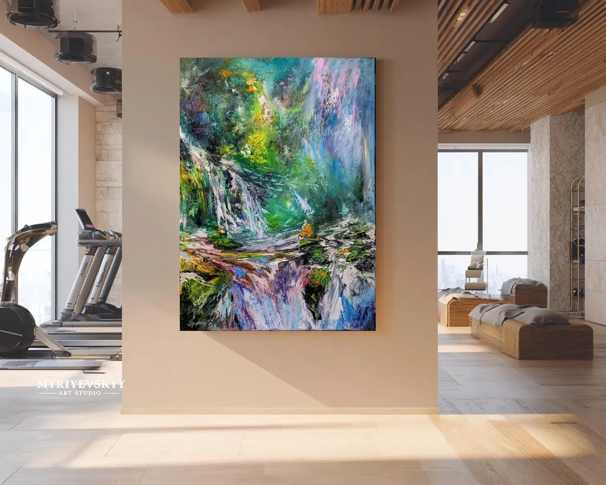 Meditation by the Waterfall Light — original impressionist oil painting by Volodymyr Myriyevskyy, 20''x 28'' ( 50 x 70cm ) Orientation: Vertical — photo 2