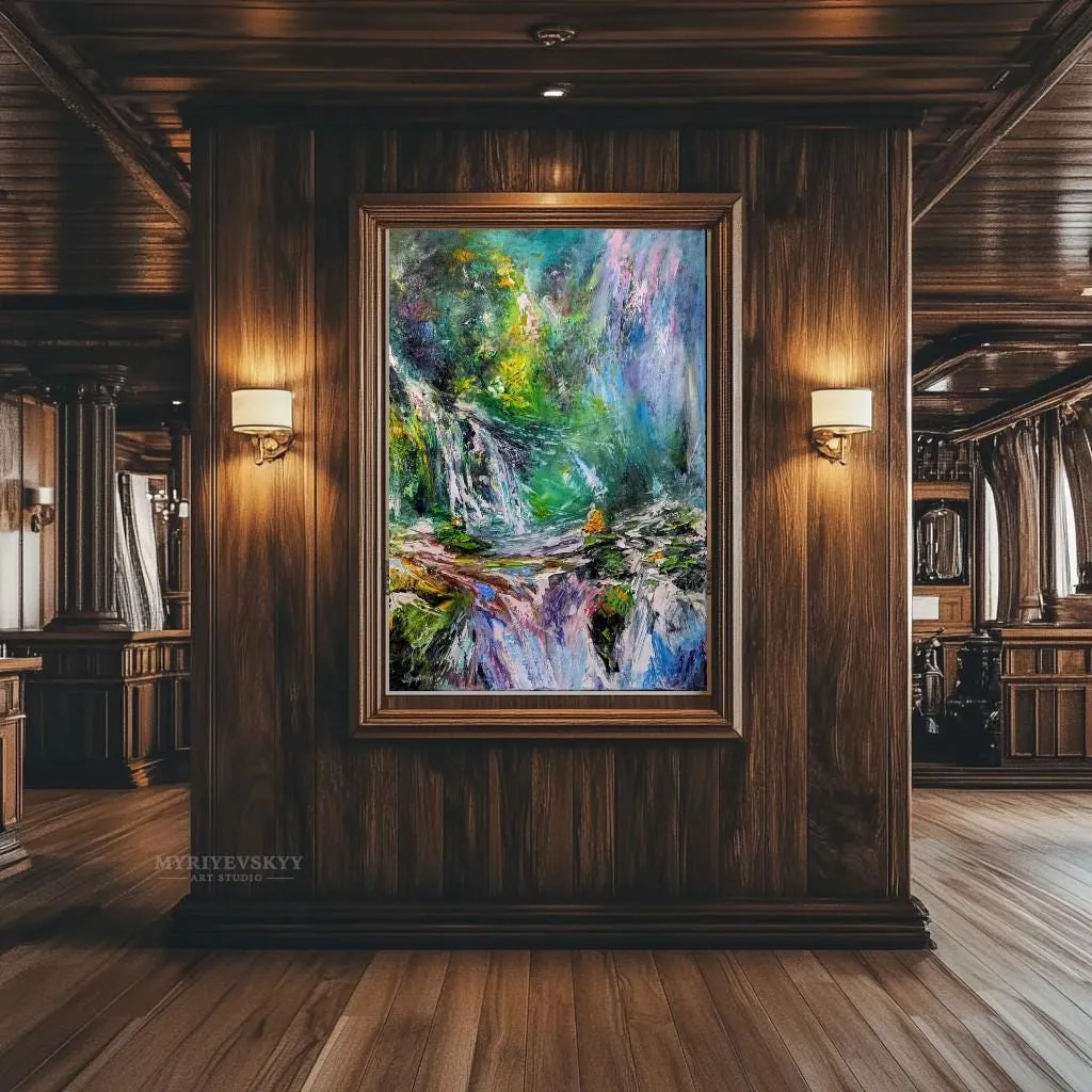 Meditation by the Waterfall Light — original impressionist oil painting by Volodymyr Myriyevskyy, 20''x 28'' ( 50 x 70cm ) Orientation: Vertical — photo 4
