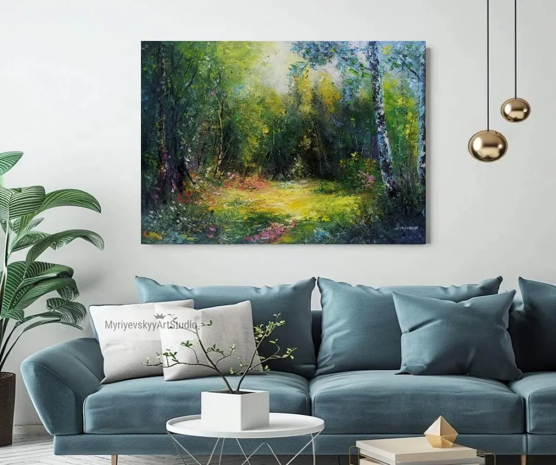 Forest glade — original impressionist oil painting by Volodymyr Myriyevskyy, 28''x20'' (70cm x 50cm) — photo 6