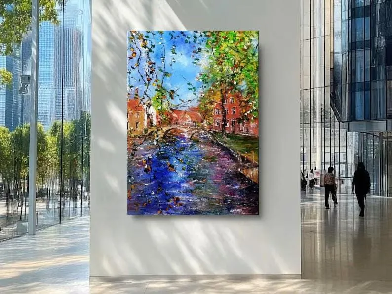 Old Bridge in Bruges — original impressionist oil painting by Volodymyr Myriyevskyy, 20''x28'' / 70x50cm — photo 2