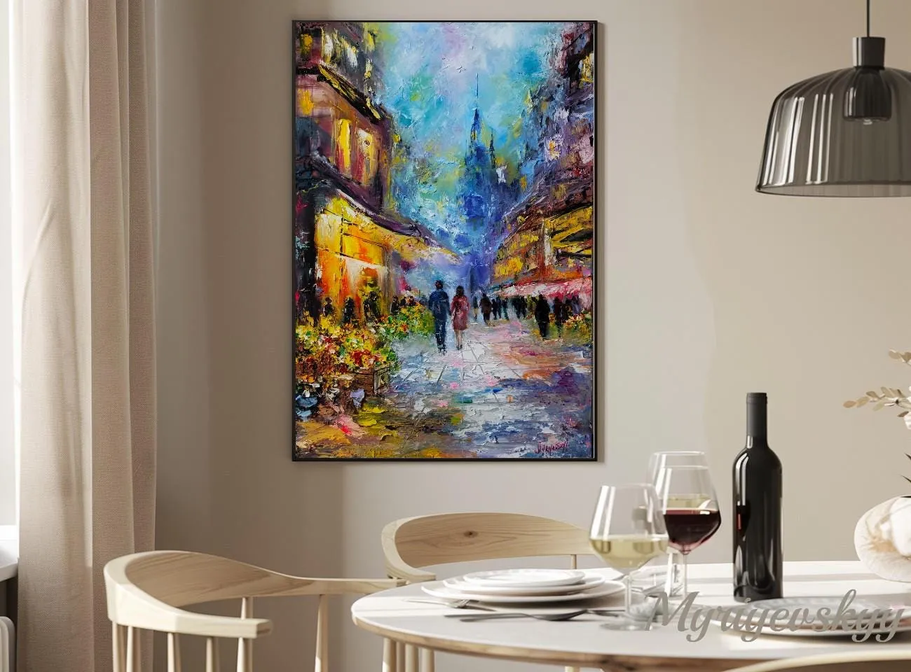 Couple on the Flower Street — original impressionist oil painting by Volodymyr Myriyevskyy, 16''x 24'' (60cm x 40cm) — photo 3