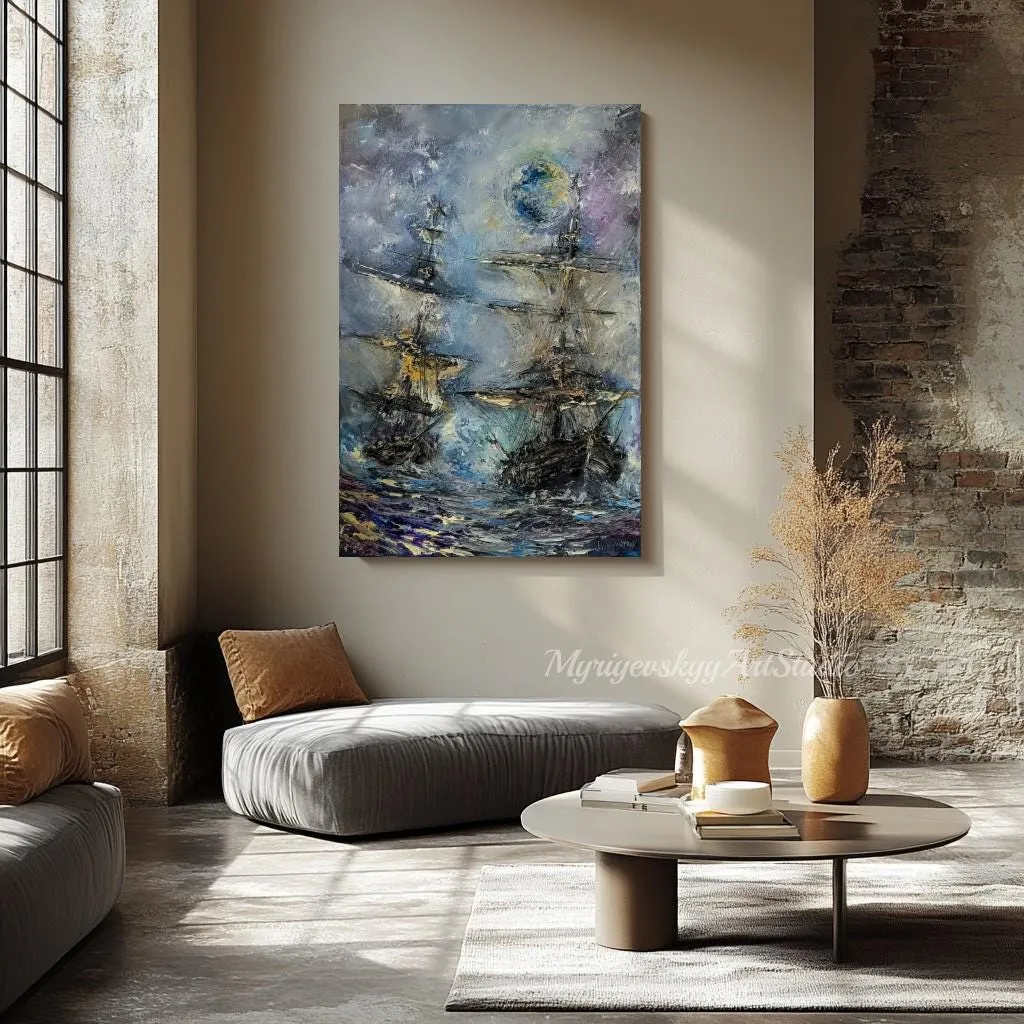 Two Old Ships in the High Sea — original impressionist oil painting by Volodymyr Myriyevskyy, 16'x 24'' (40 x 60cm) — photo 6