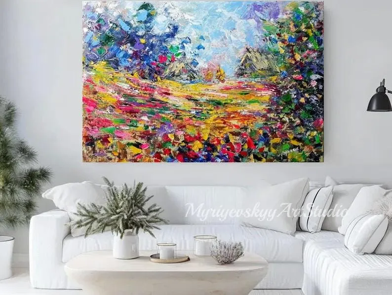 Field of flowers — original impressionist oil painting by Volodymyr Myriyevskyy, 24''x16'' / 40x60cm — photo 4