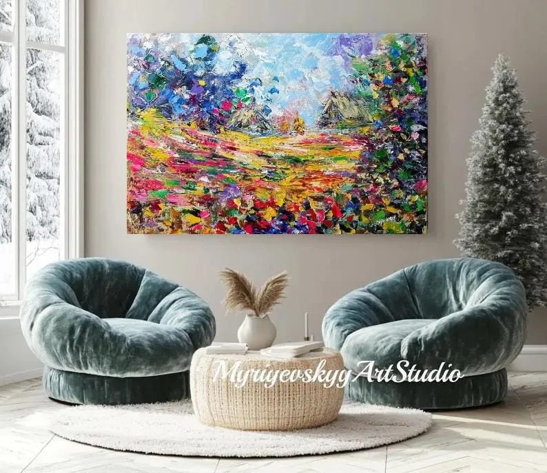 Field of flowers — original impressionist oil painting by Volodymyr Myriyevskyy, 24''x16'' / 40x60cm — photo 5