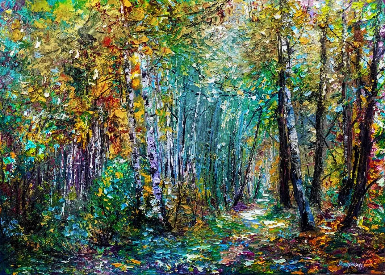 Enchanted Forest — original impressionist oil painting by Volodymyr Myriyevskyy, 28''x 20'' ( 70cm x 50cm )