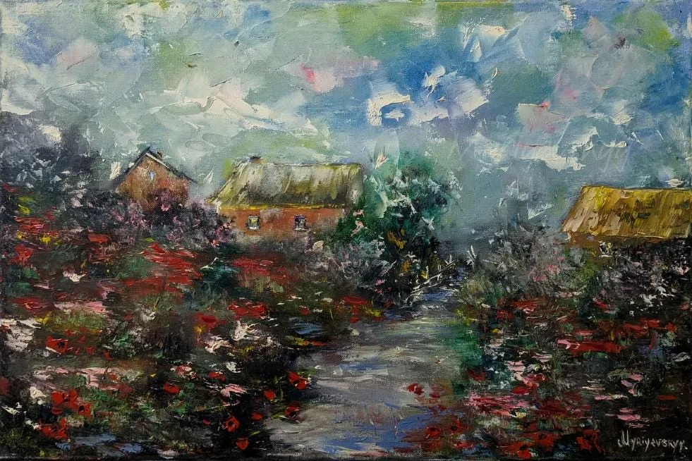 Country Cottages — original impressionist oil painting by Volodymyr Myriyevskyy, 24'' x 16'' / 40cm x 60cm — photo 3
