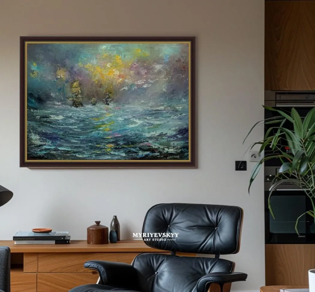 Stormy Sea Oil Painting — original impressionist oil painting by Volodymyr Myriyevskyy, 28'' x 20''' (70cm x 50cm — photo 5