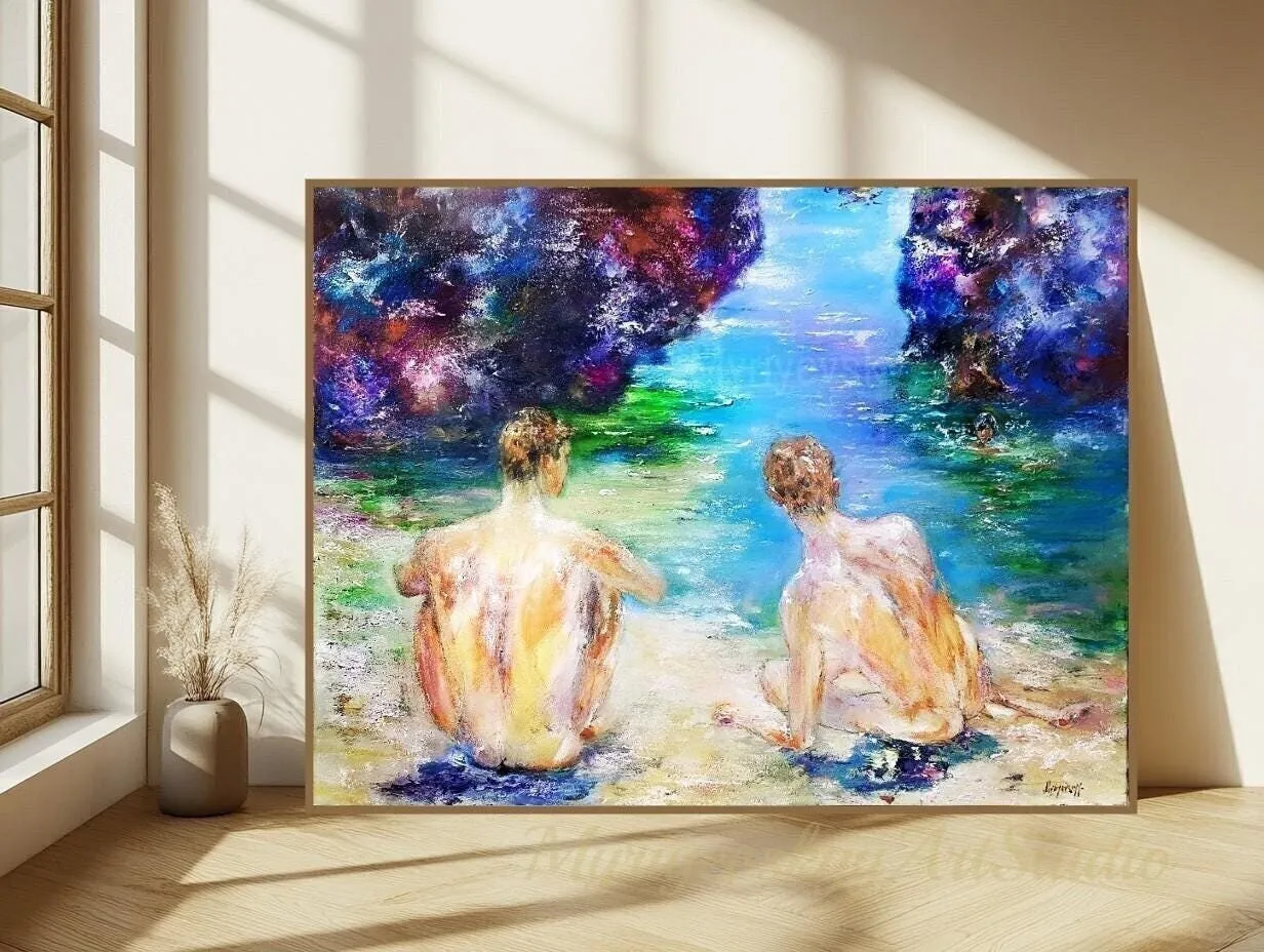 Two Figures by the Shore — original impressionist oil painting by Volodymyr Myriyevskyy, 32''x24'' ( 80cm x 60cm ) — photo 2