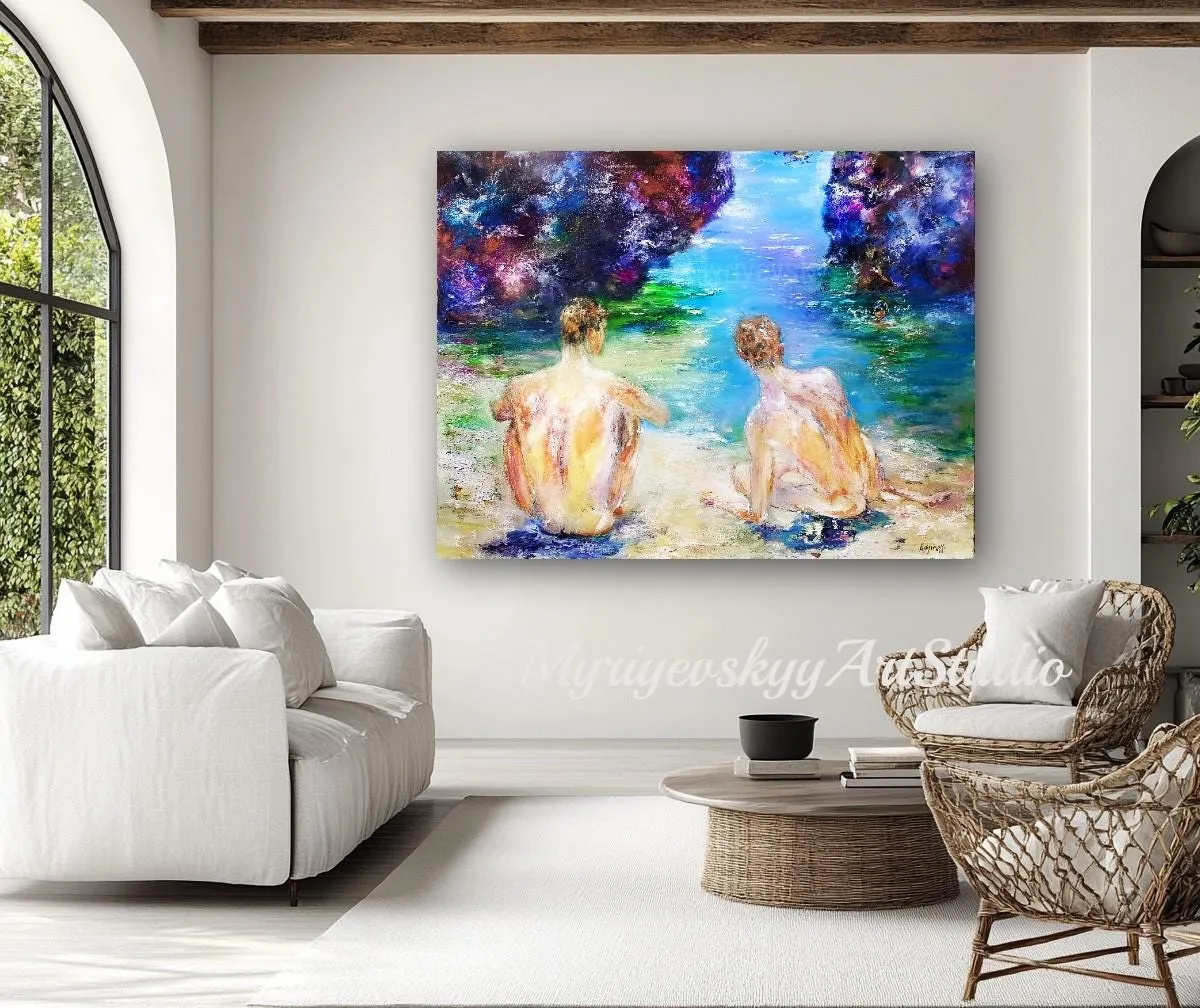 Two Figures by the Shore — original impressionist oil painting by Volodymyr Myriyevskyy, 32''x24'' ( 80cm x 60cm ) — photo 5