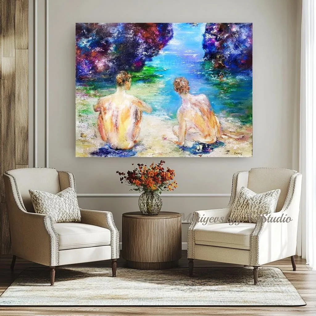 Two Figures by the Shore — original impressionist oil painting by Volodymyr Myriyevskyy, 32''x24'' ( 80cm x 60cm ) — photo 6