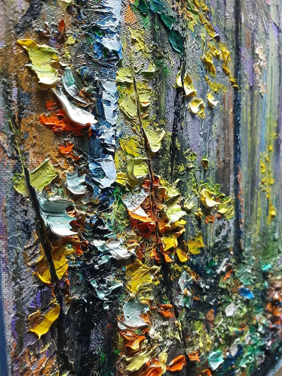 Sunlit autumn forest — original impressionist oil painting by Volodymyr Myriyevskyy, 16"x24" (60x40cm) — photo 3