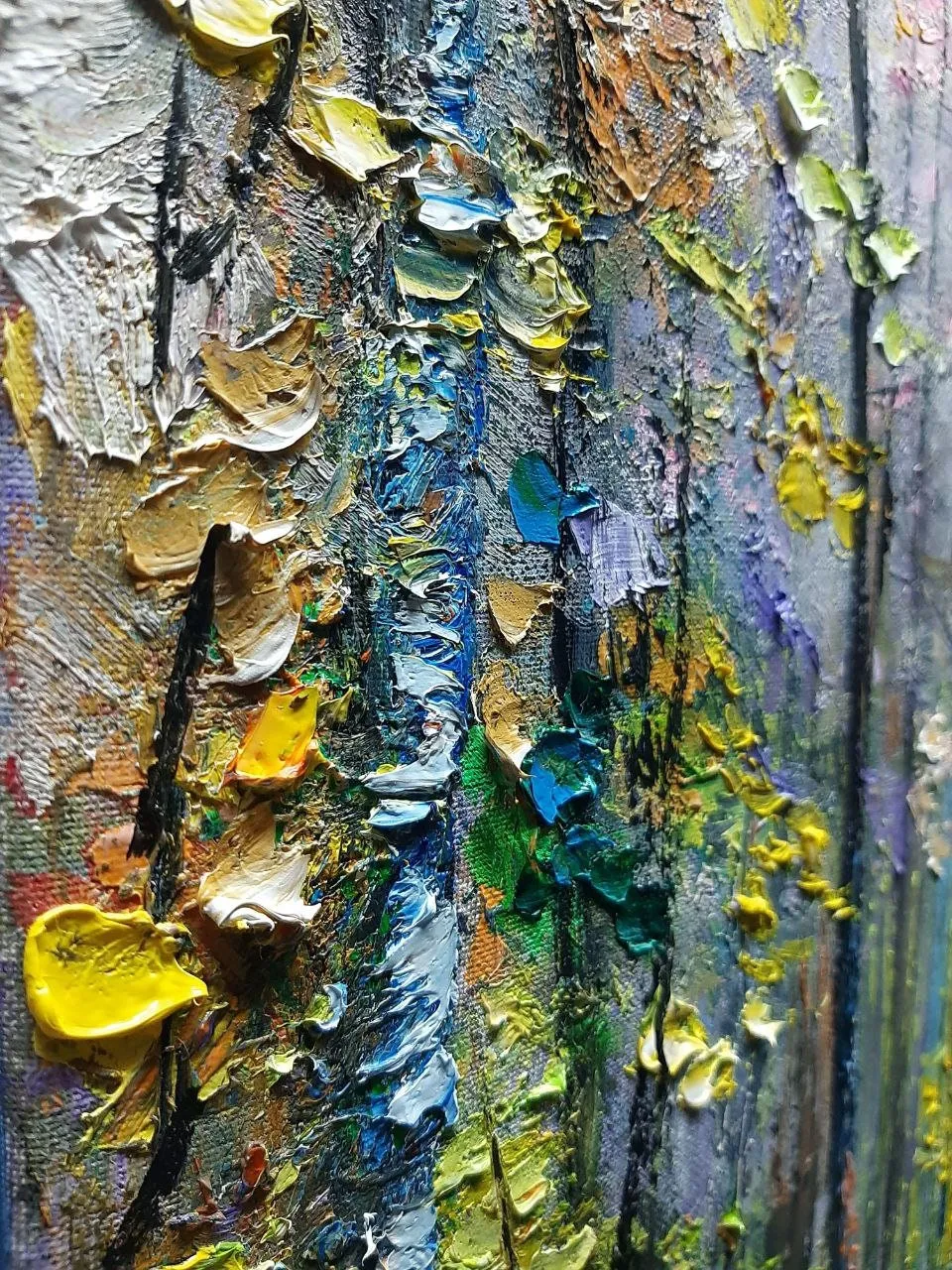 Sunlit autumn forest — original impressionist oil painting by Volodymyr Myriyevskyy, 16"x24" (60x40cm) — photo 4