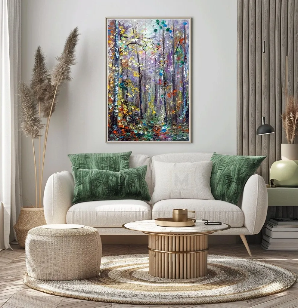 Sunlit autumn forest — original impressionist oil painting by Volodymyr Myriyevskyy, 16"x24" (60x40cm) — photo 5