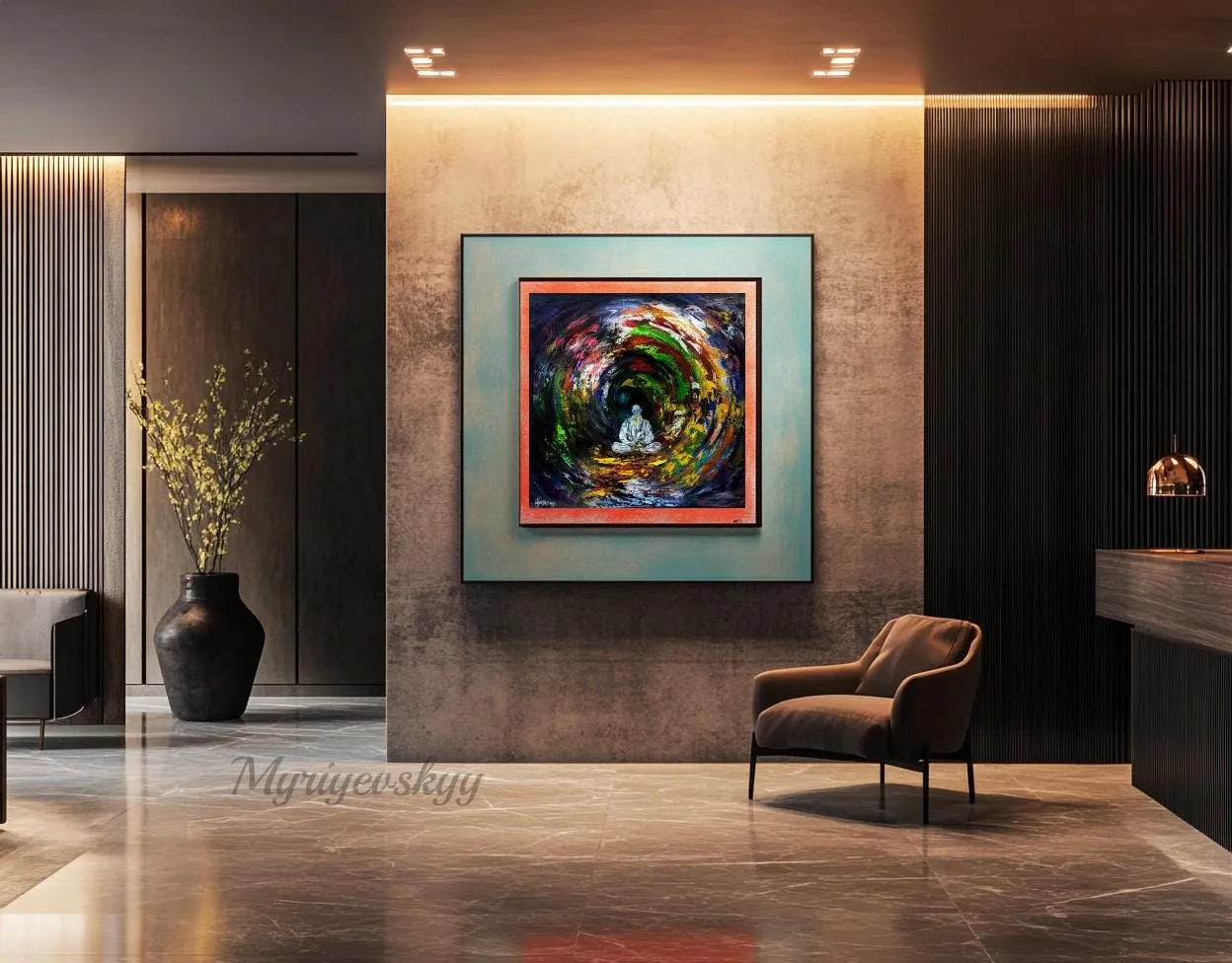 Radiance meditation — original impressionist oil painting by Volodymyr Myriyevskyy, 20'' x 20'' (50cm x 50cm) — photo 3