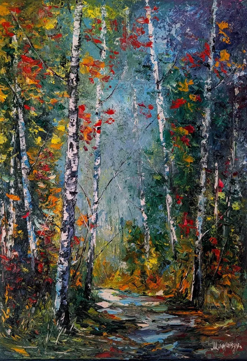 Fairytale Forest Shadows — original impressionist oil painting by Volodymyr Myriyevskyy, 20''x 28'' (50cm x 70cm)