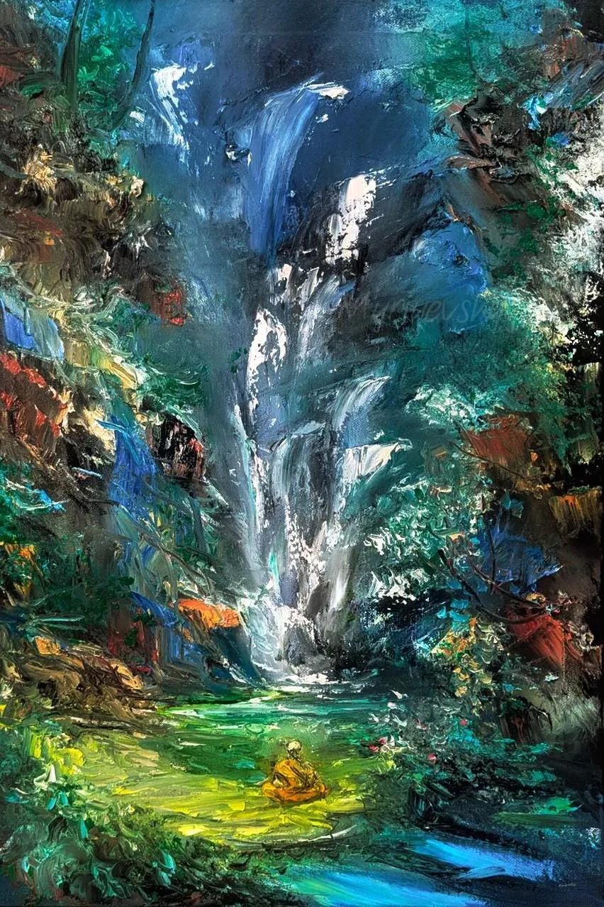 Monk meditating — original impressionist oil painting by Volodymyr Myriyevskyy, 16''x24'' / 60x40cm