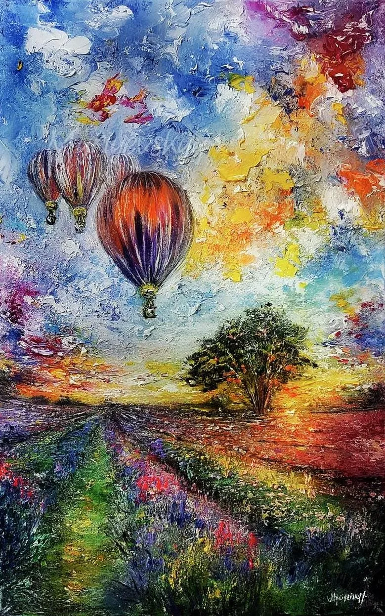 Flight to a dream — original impressionist oil painting by Volodymyr Myriyevskyy, 20"x32" (80x50cm)