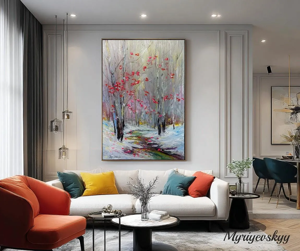 Winter forest stream — original impressionist oil painting by Volodymyr Myriyevskyy, 16'' x 24'' (60cm x 40cm) — photo 4