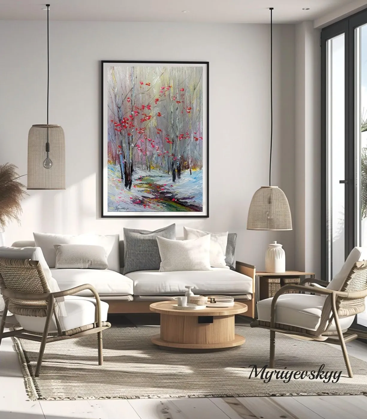 Winter forest stream — original impressionist oil painting by Volodymyr Myriyevskyy, 16'' x 24'' (60cm x 40cm) — photo 5