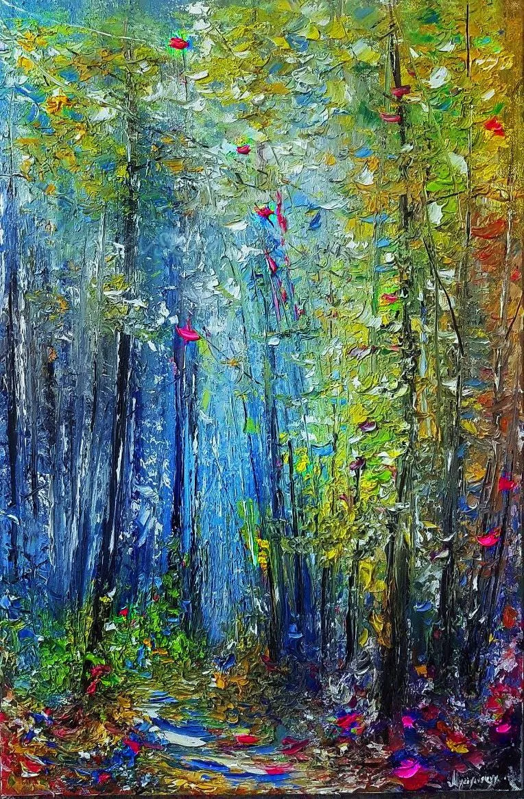 Enchanted Forest — original impressionist oil painting by Volodymyr Myriyevskyy, 16''x24'' (40cm x 60cm)