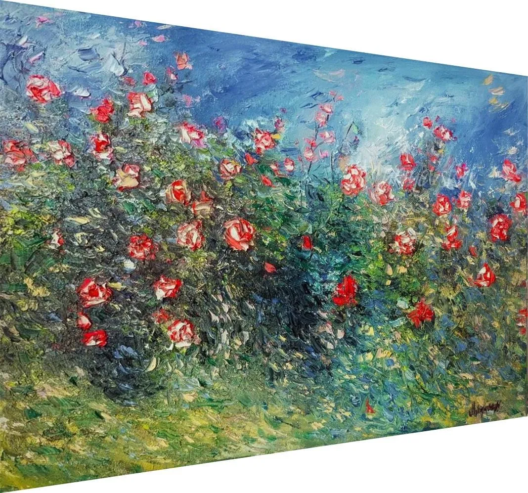 Summer Garden Roses — original impressionist oil painting by Volodymyr Myriyevskyy, 28'' x 20'' (70cm x 50 cm), horizontal orientation — photo 2