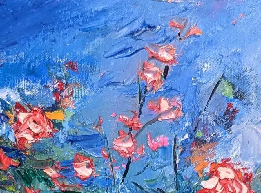 Summer Garden Roses — original impressionist oil painting by Volodymyr Myriyevskyy, 28'' x 20'' (70cm x 50 cm), horizontal orientation — photo 3