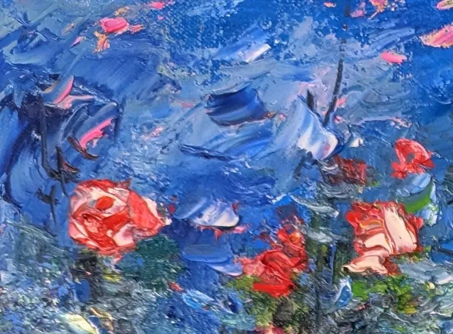 Summer Garden Roses — original impressionist oil painting by Volodymyr Myriyevskyy, 28'' x 20'' (70cm x 50 cm), horizontal orientation — photo 5