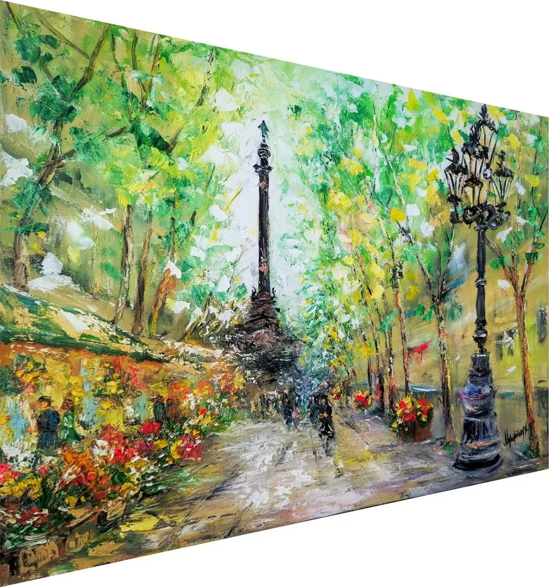 La Rambla (Barcelona) — original impressionist oil painting by Volodymyr Myriyevskyy, 28'' x 20'' ( 70cm x 50cm ) — photo 3