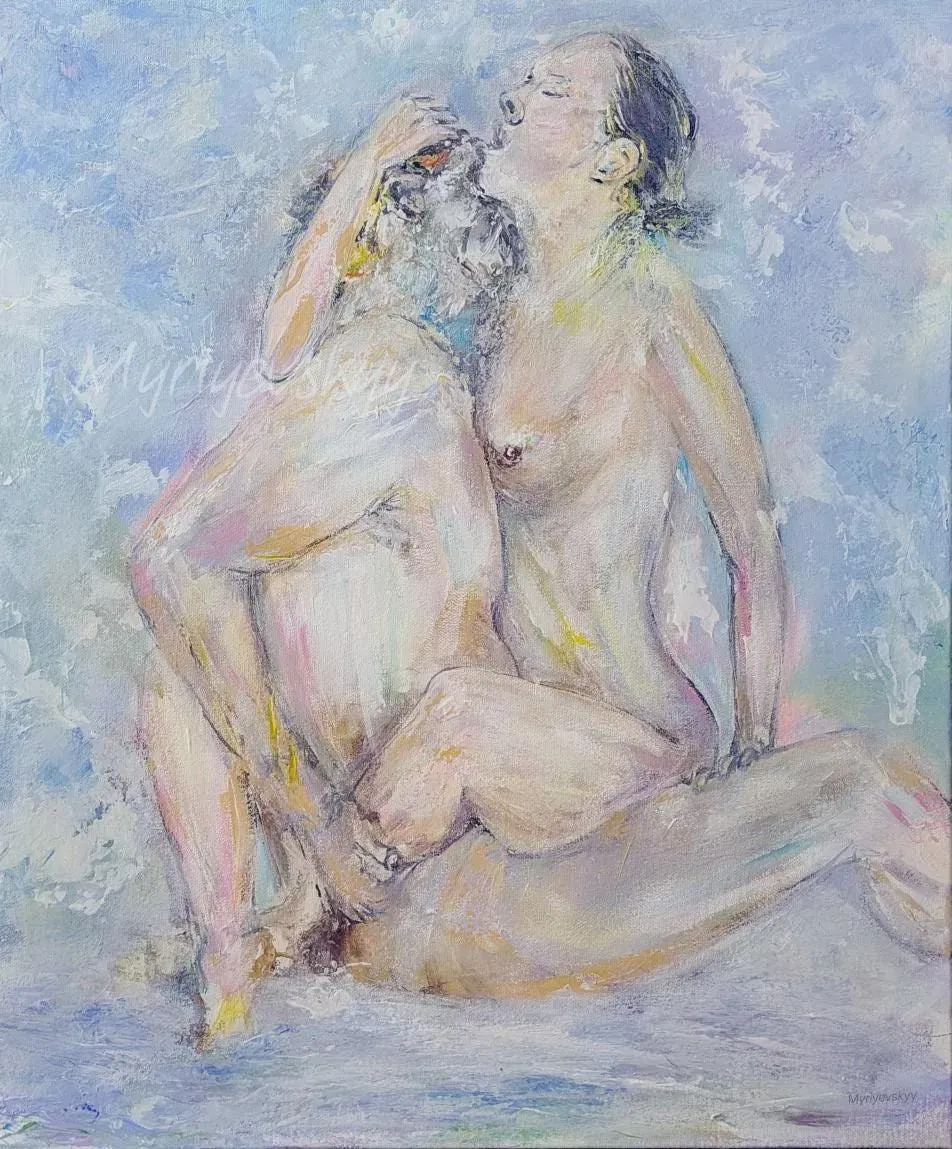 Erotic Oil Painting — original impressionist oil painting by Volodymyr Myriyevskyy, 20'' x 24'' (60 x 50cm