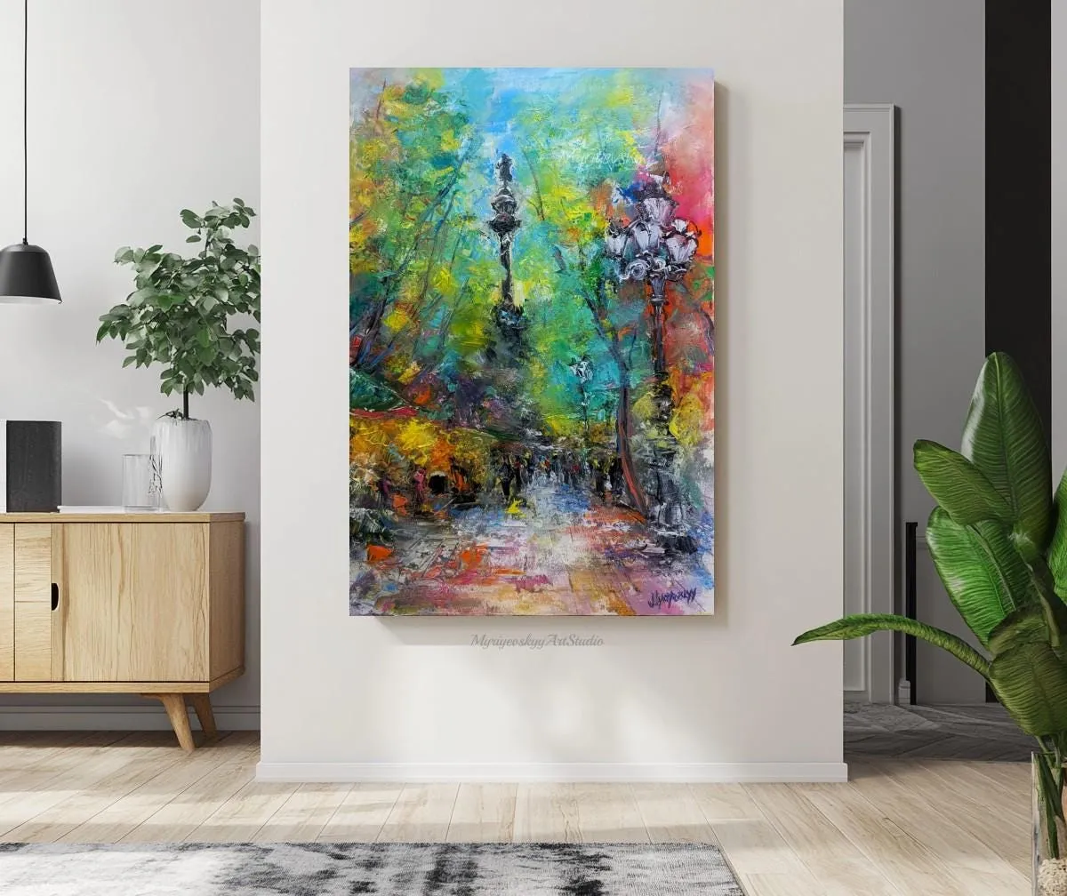 La Rambla (Barcelona) — original impressionist oil painting by Volodymyr Myriyevskyy, 16''x24'' / 60cm x 40cm — photo 2