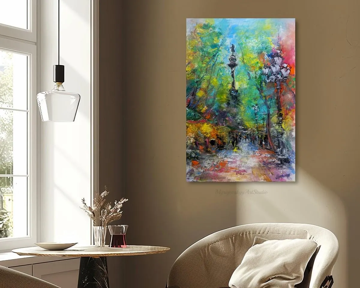La Rambla (Barcelona) — original impressionist oil painting by Volodymyr Myriyevskyy, 16''x24'' / 60cm x 40cm — photo 6