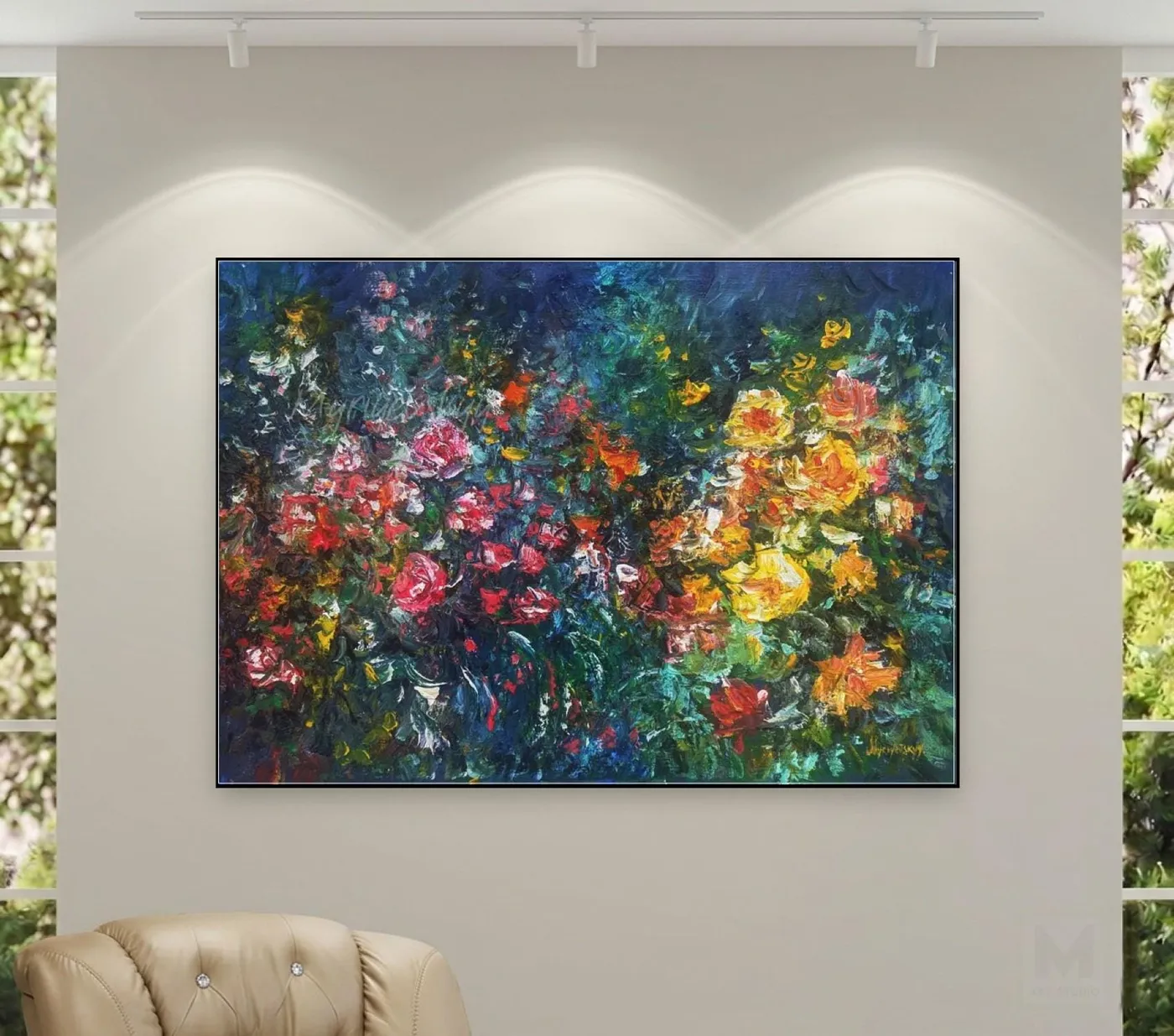Garden Harmony — original impressionist oil painting by Volodymyr Myriyevskyy, 28'' x 20'' (70cm x 50cm) — photo 2
