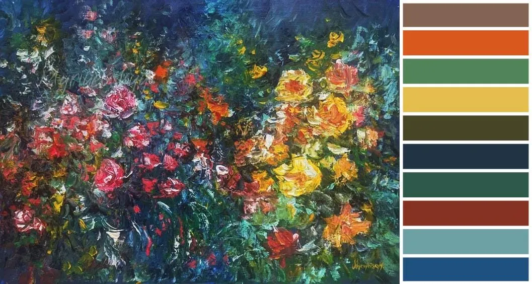 Garden Harmony — original impressionist oil painting by Volodymyr Myriyevskyy, 28'' x 20'' (70cm x 50cm) — photo 4