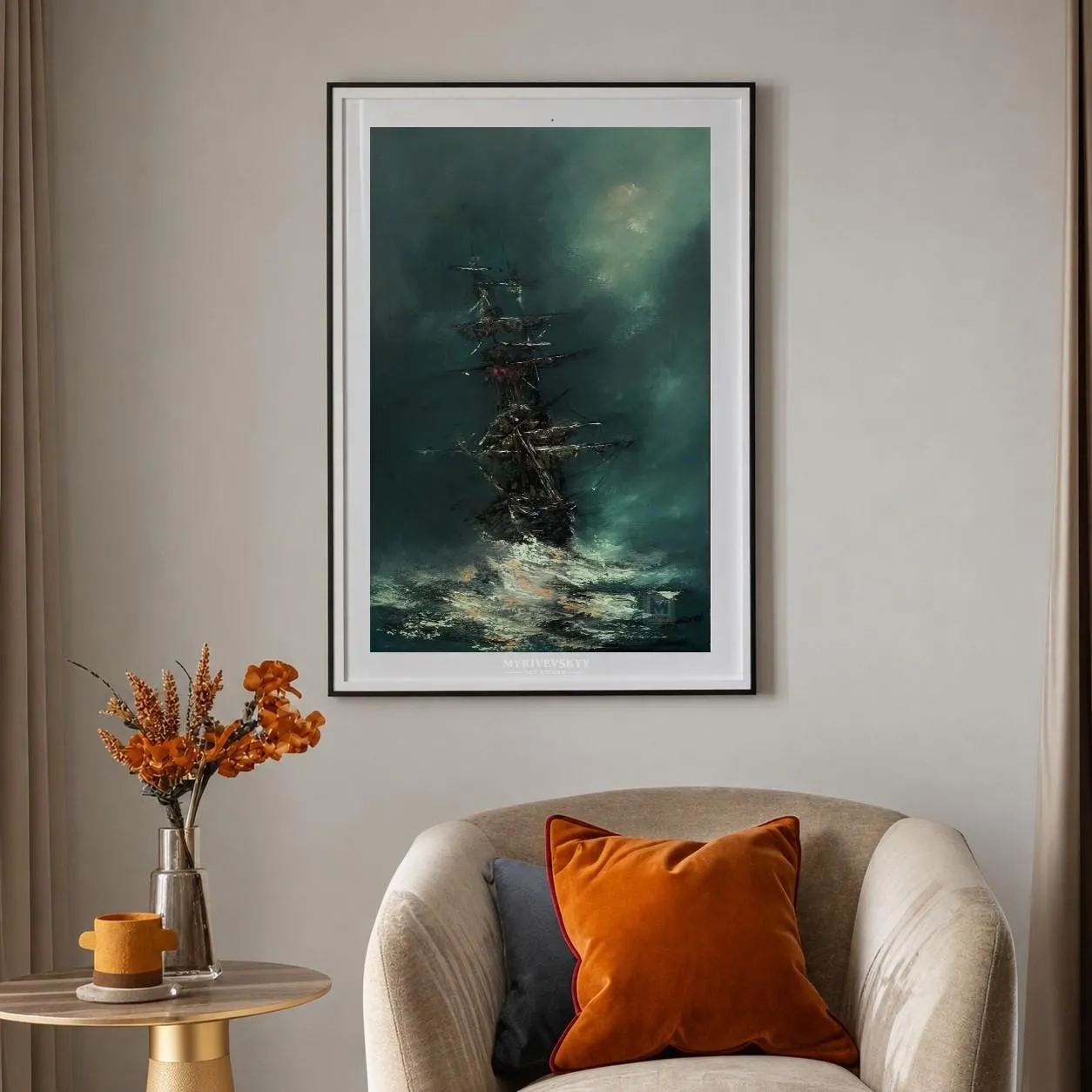Night Passage (Chronicles of the Moonlit Seas) — original impressionist oil painting by Volodymyr Myriyevskyy, 16'' x 24'' (40 cm x 60 cm) — photo 2