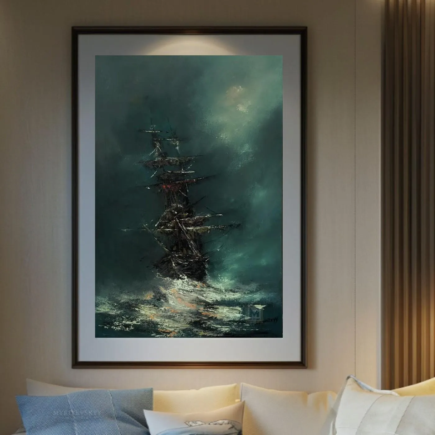 Night Passage (Chronicles of the Moonlit Seas) — original impressionist oil painting by Volodymyr Myriyevskyy, 16'' x 24'' (40 cm x 60 cm) — photo 4