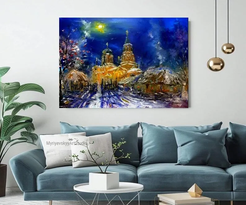 Old Village Church — original impressionist oil painting by Volodymyr Myriyevskyy, 28''x20'' (50x70cm) — photo 3
