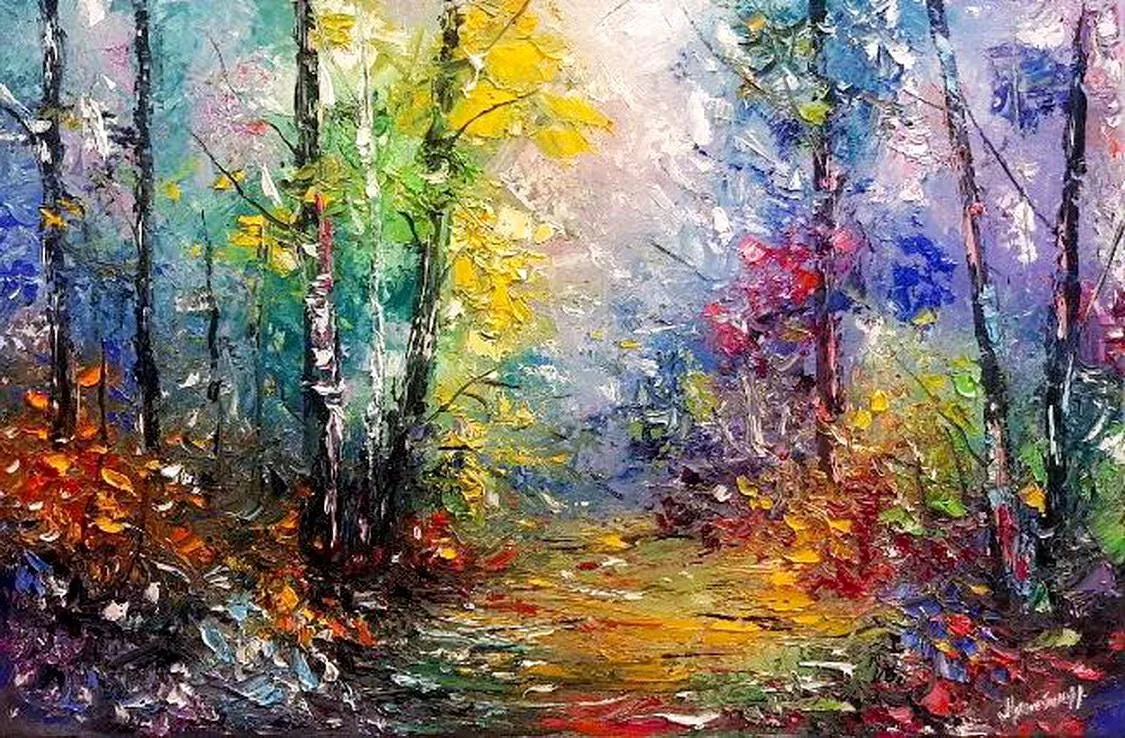 Enchanted forest — original impressionist oil painting by Volodymyr Myriyevskyy, 24'' x 16'' (60 cm x 40 cm)