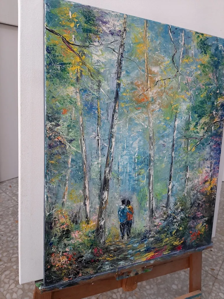Romantic stroll — original impressionist oil painting by Volodymyr Myriyevskyy, 24'' x 20'' (60 x 50 cm)