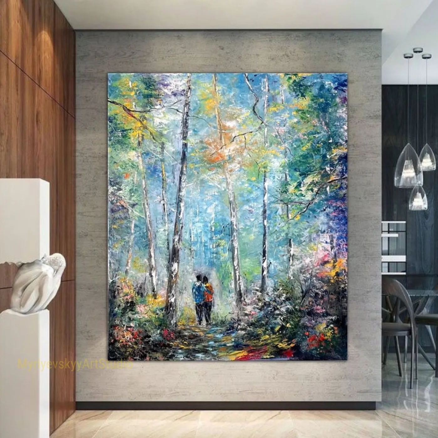 Romantic stroll — original impressionist oil painting by Volodymyr Myriyevskyy, 24'' x 20'' (60 x 50 cm) — photo 4
