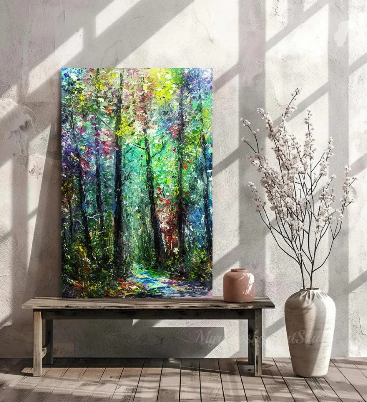 Emerald Forest Trail — original impressionist oil painting by Volodymyr Myriyevskyy, 16''x24'' / 40x60 cm — photo 3