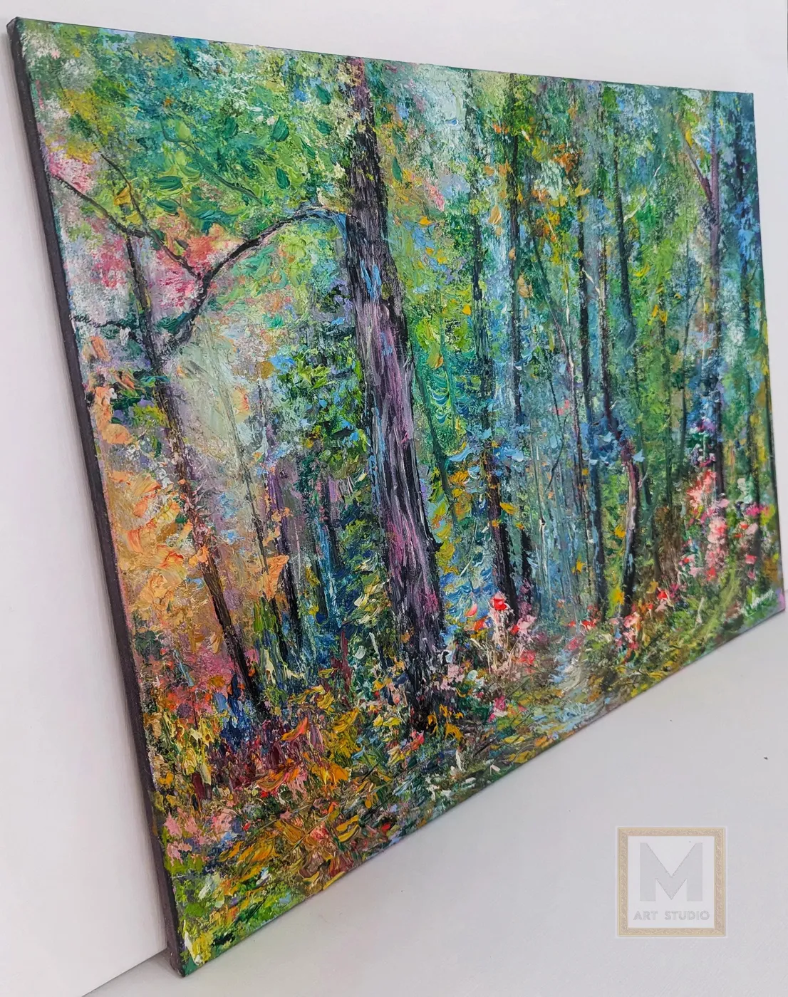 Forest Serenity — original impressionist oil painting by Volodymyr Myriyevskyy, 28'' x 20'' (70 x 50 cm), horizontal orientation — photo 5