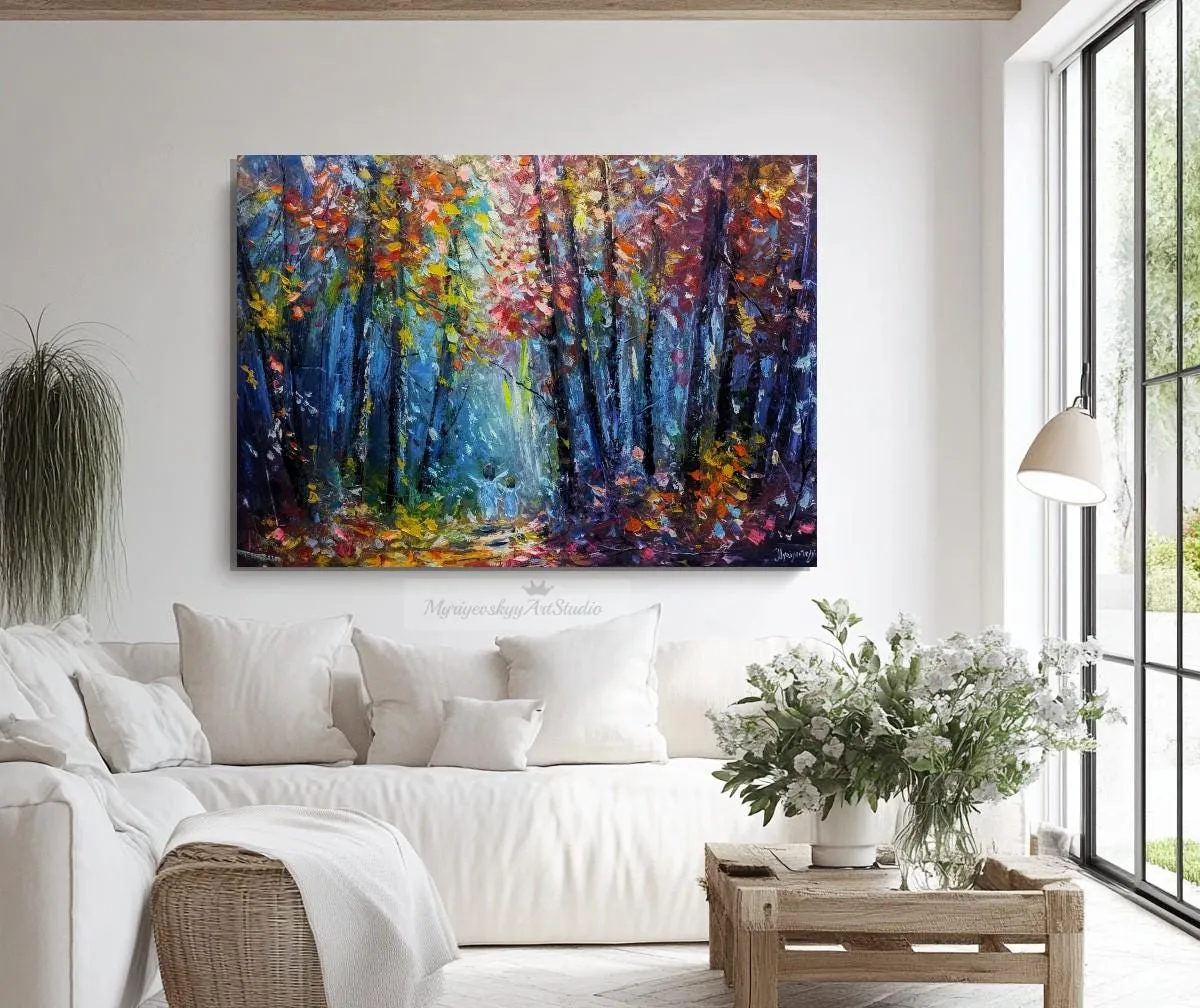 Angelic Light in the Forest — original impressionist oil painting by Volodymyr Myriyevskyy, 28'' x 20'' (70 x 50 cm) — photo 2
